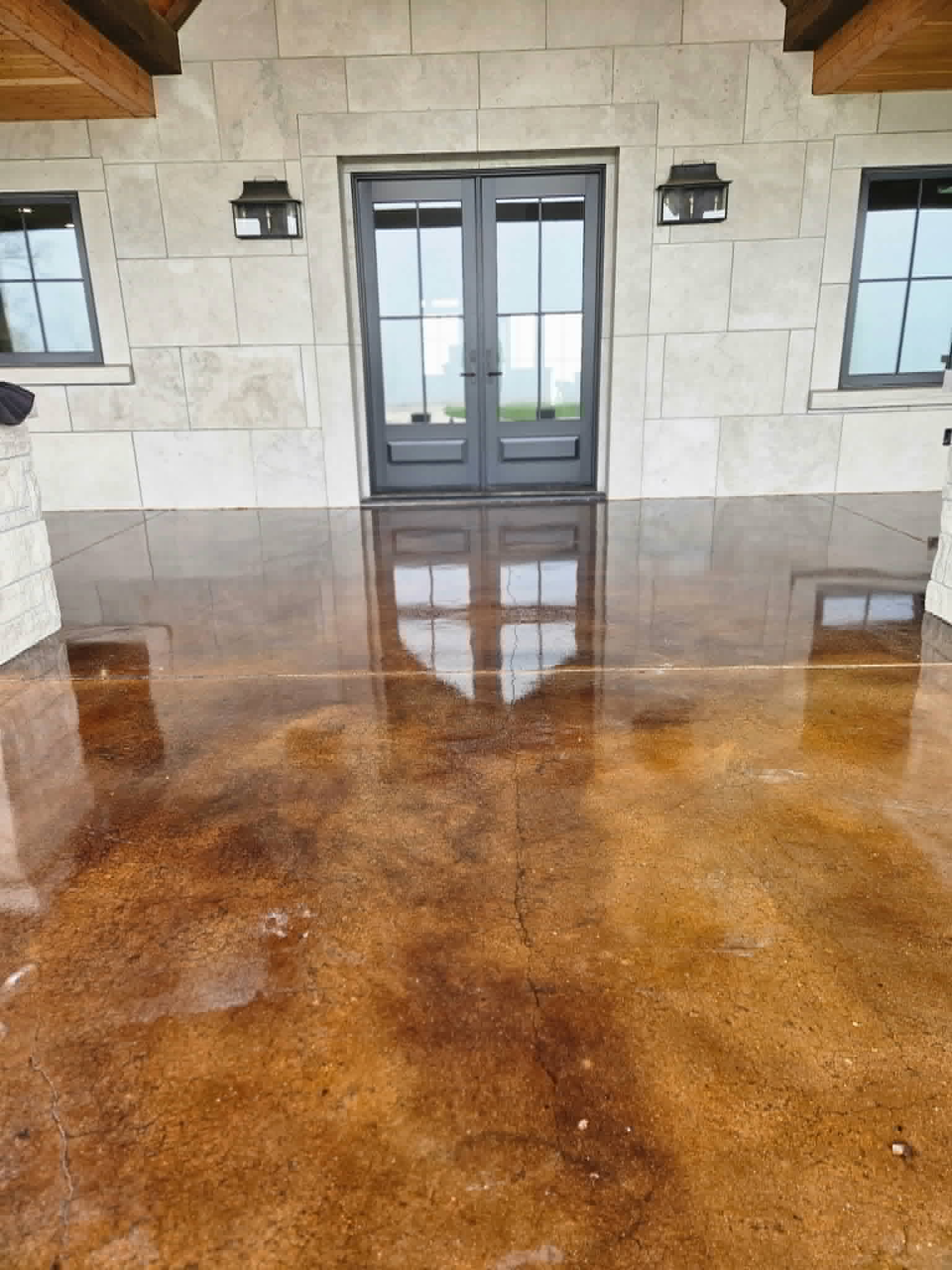 Acid stained concrete entry porch Lake of the Ozarks