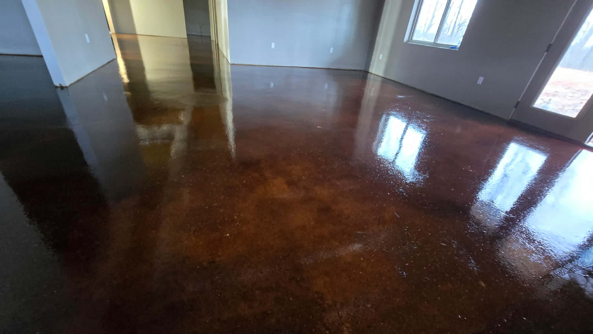 Acid stained concrete open living space Lake of the Ozarks