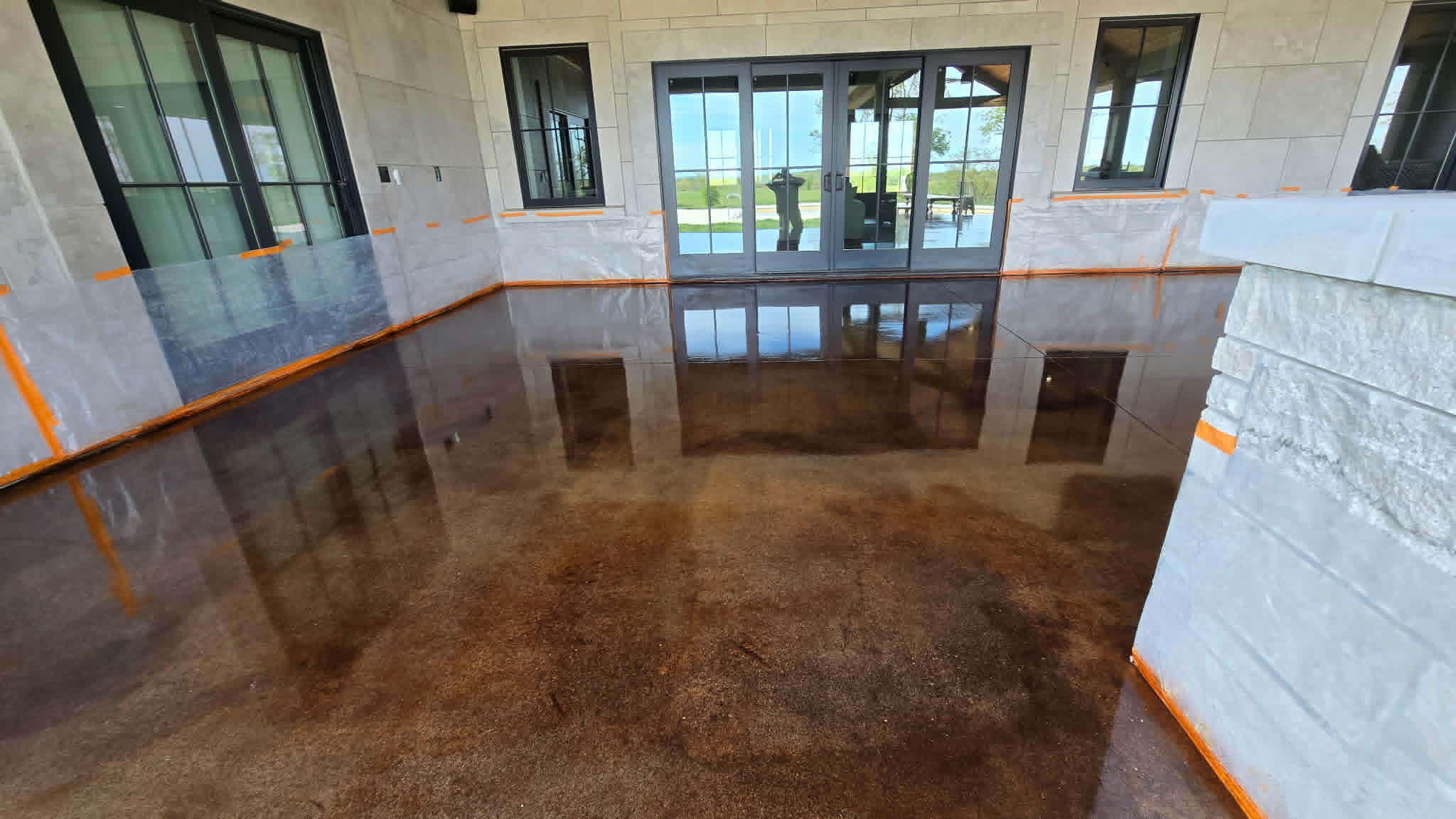 Acid stained concrete poolside patio Lake of the Ozarks