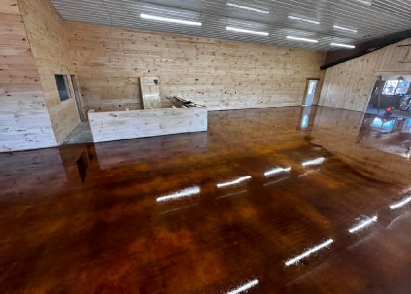 Acid stained concrete shop floor Osage Beach MO
